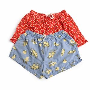 Girls Shorts Bundle Size 14 Primary Red Sun Print + OshKosh Lemon Print Cotton